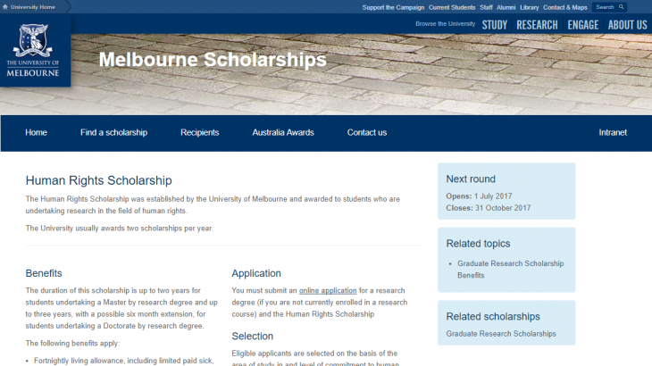 University of Melbourne Human Rights Scholarship