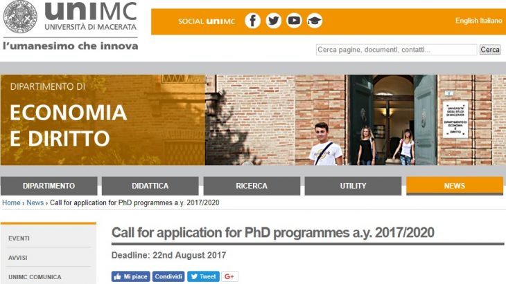 University of Macerata PhD in Quantitative Methods for Economic Policy