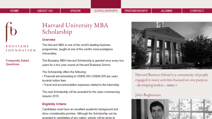 Boustany Harvard University MBA Scholarship